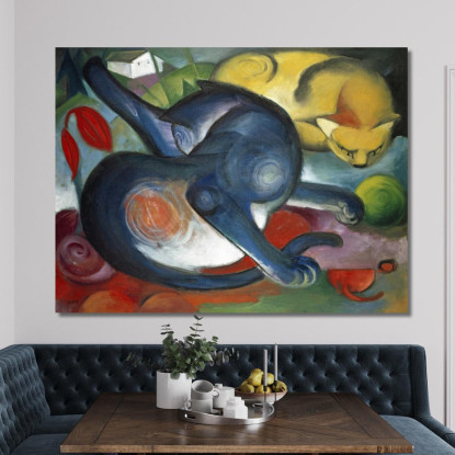 Due Gatti Blu E Gialli Franz Marc fmr114 quadro stampato su tela