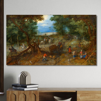 Una Strada Nel Bosco Con Viandanti Di Jan Brueghel Il Vecchio Pieter Bruegel pbr3 quadro stampato su tela