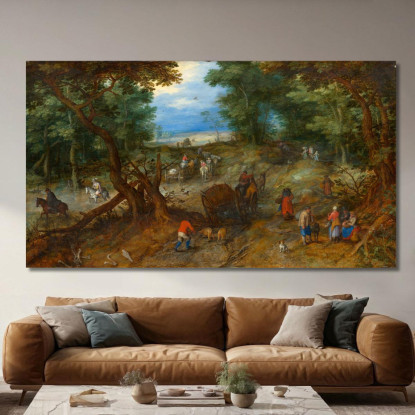 Una Strada Nel Bosco Con Viandanti Di Jan Brueghel Il Vecchio Pieter Bruegel pbr3 quadro stampato su tela