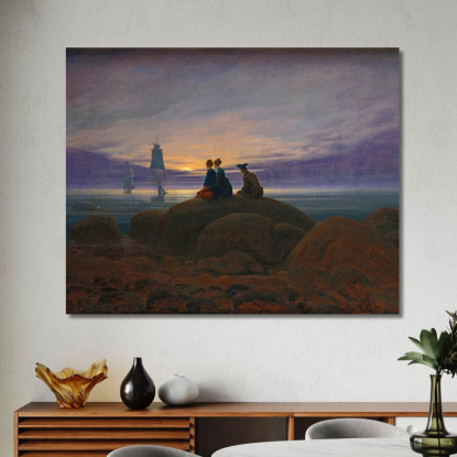 Sorgere Della Luna Sul Mare Caspar David Friedrich cdf18 quadro stampato su tela