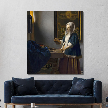 Donna Che Tiene Un Equilibrio Jan Vermeer jvr32 quadro stampato su tela