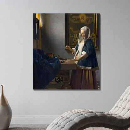 Donna Che Tiene Un Equilibrio Jan Vermeer jvr32 quadro stampato su tela