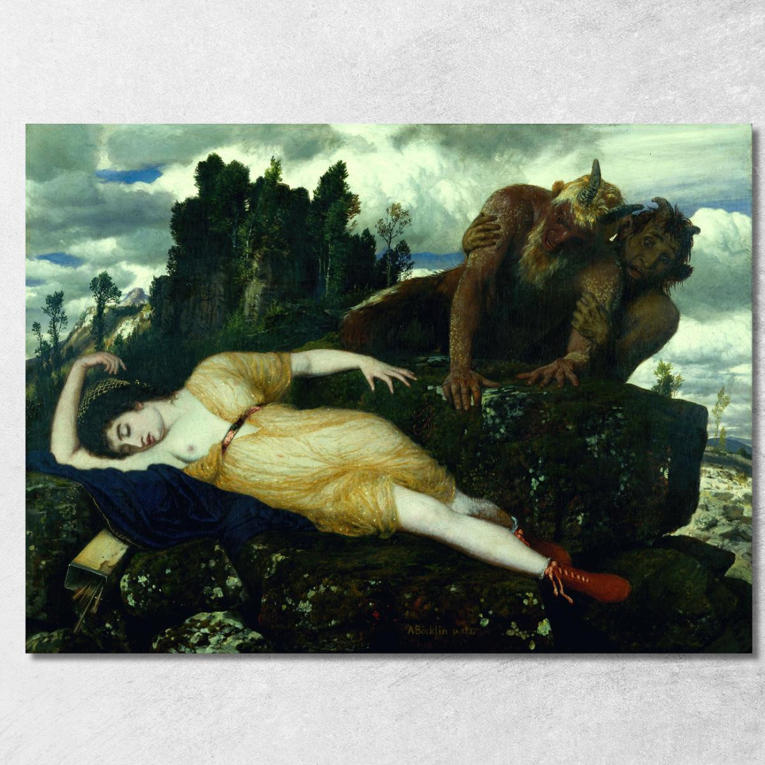 Diana Addormentata Vegliata Da Due Fauni Arnold Böcklin abk60 quadro stampato su tela Diana Addormentata Vegliata Da Due Fauni Arnold Böcklin abk60 quadro stampato su tela