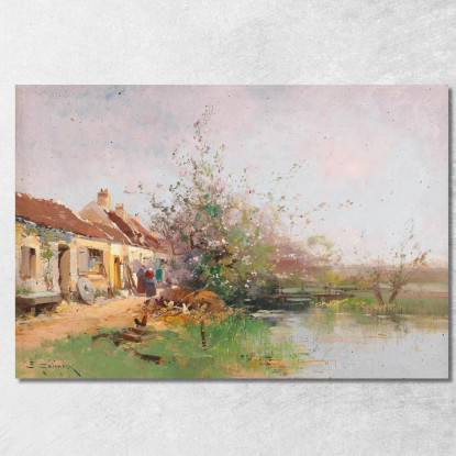 Giornata Di Primavera Sulla Riva Del Torrente Eugène Galien-Laloue egl12 quadro stampato su tela