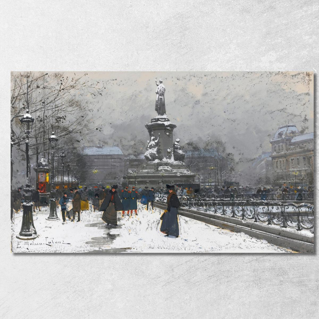 Place De La République Neige Eugène Galien-Laloue egl16 quadro stampato su tela