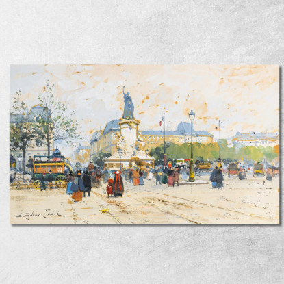 La Place De La République Eugène Galien-Laloue egl24 quadro stampato su tela