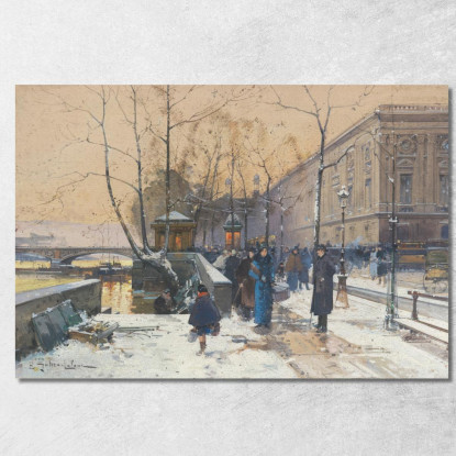 Le Rive Della Senna Vicino A Châtelet Eugène Galien-Laloue egl35 quadro stampato su tela