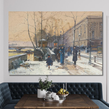 Le Rive Della Senna Vicino A Châtelet Eugène Galien-Laloue egl35 quadro stampato su tela