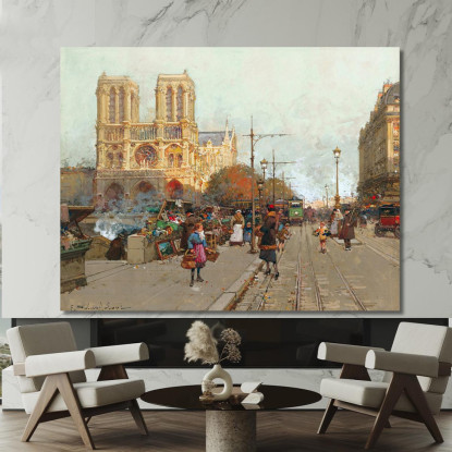 Notre Dame De Paris Vista Dal Quai De Montebello Eugène Galien-Laloue egl45 quadro stampato su tela