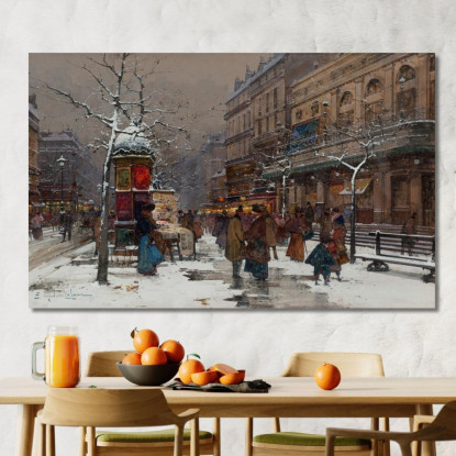 Boulevard Di Parigi In Inverno Eugène Galien-Laloue egl48 quadro stampato su tela