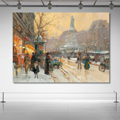 Parigi Place De La République Sotto La Pioggia Eugène Galien-Laloue egl49 quadro stampato su tela