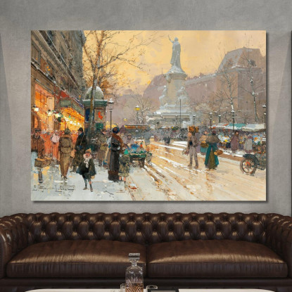 Parigi Place De La République Sotto La Pioggia Eugène Galien-Laloue egl49 quadro stampato su tela