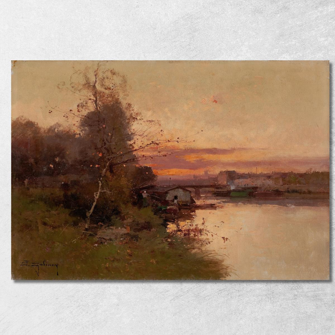 Fiume Al Tramonto Eugène Galien-Laloue egl66 quadro stampato su tela Fiume Al Tramonto Eugène Galien-Laloue egl66 quadro stampato su tela
