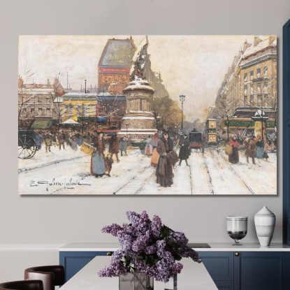 La Place De Clichy Nella Neve Parigi Eugène Galien-Laloue egl69 quadro stampato su tela