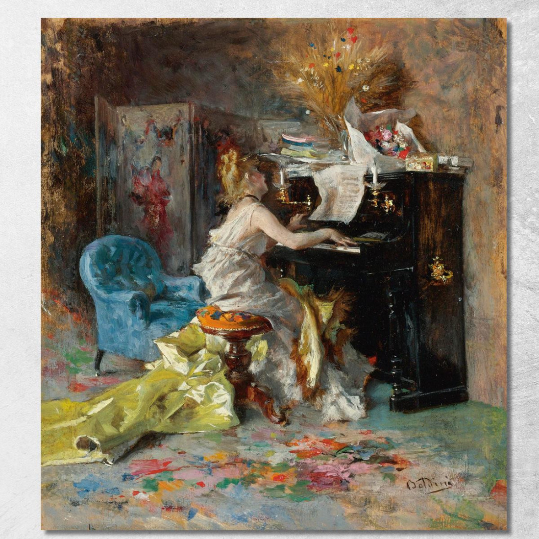 Signora Al Pianoforte Woman At A Piano Giovanni Boldini gbd79 quadro stampato su tela Signora Al Pianoforte Woman At A Piano Giovanni Boldini gbd79 quadro stampato su tela