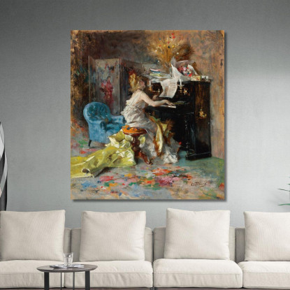 Signora Al Pianoforte Woman At A Piano Giovanni Boldini gbd79 quadro stampato su tela