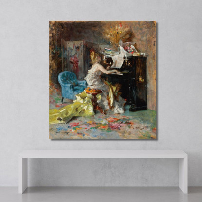 Signora Al Pianoforte Woman At A Piano Giovanni Boldini gbd79 quadro stampato su tela