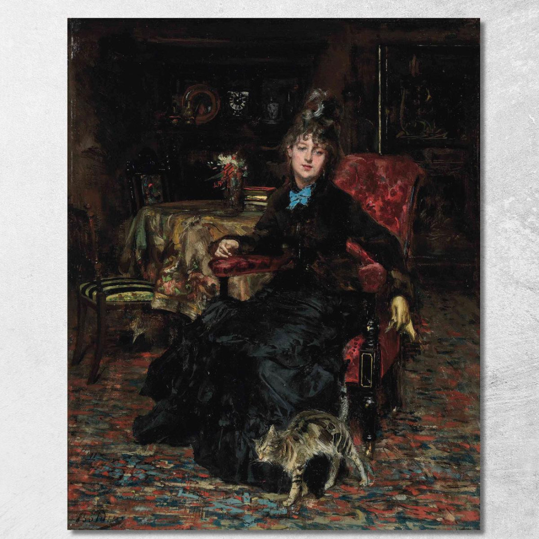 Signora Seduta Con Gatto Giovanni Boldini gbd80 quadro stampato su tela Signora Seduta Con Gatto Giovanni Boldini gbd80 quadro stampato su tela