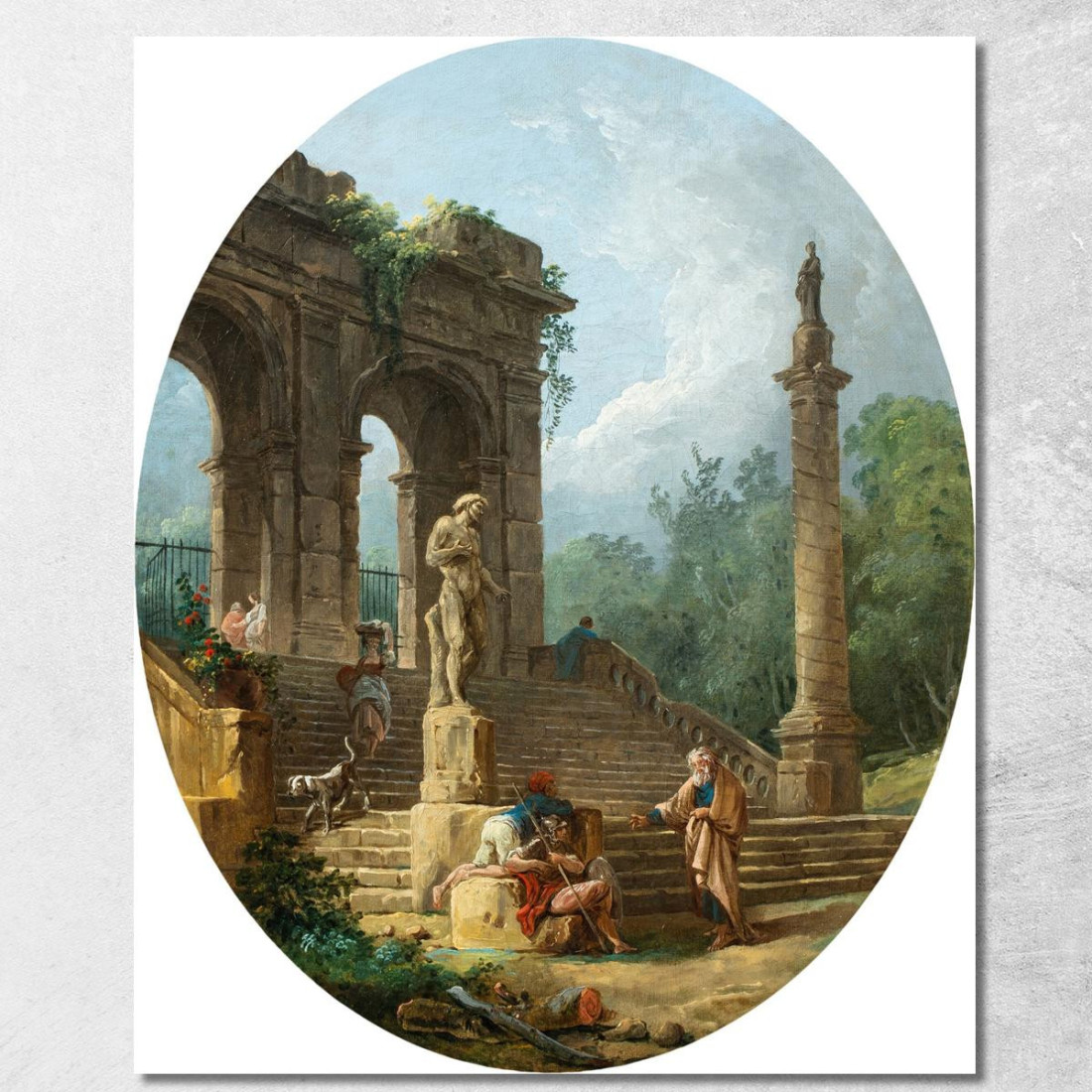 Capriccio Di Un Portico Classico E Di Una Colonna Con Figure Che Conversano Davanti A Una Statua Hubert Robert hrb2 quadro stam Capriccio Di Un Portico Classico E Di Una Colonna Con Figure Che Conversano Davanti A Una Statua Hubert Robert hrb2 quadro stam