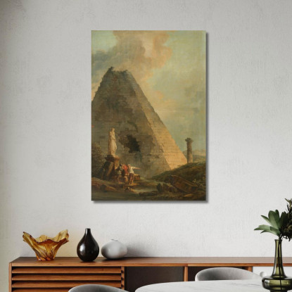 Capriccio Con La Piramide Cestia E Viaggiatori In Un Paesaggio All'Italiana Hubert Robert hrb4 quadro stampato su tela