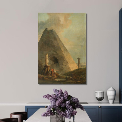 Capriccio Con La Piramide Cestia E Viaggiatori In Un Paesaggio All'Italiana Hubert Robert hrb4 quadro stampato su tela