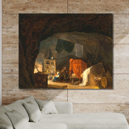 Una Famiglia Nell'Interno Di Una Grotta Hubert Robert hrb6 quadro stampato su tela