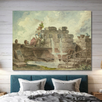Una Fontana Romana Con Una Donna Che Raccoglie L'Acqua Hubert Robert hrb14 quadro stampato su tela