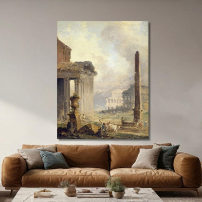 Rovine Romane Del Foro Con Il Colosseo E L'Obelisco Hubert Robert hrb84 quadro stampato su tela