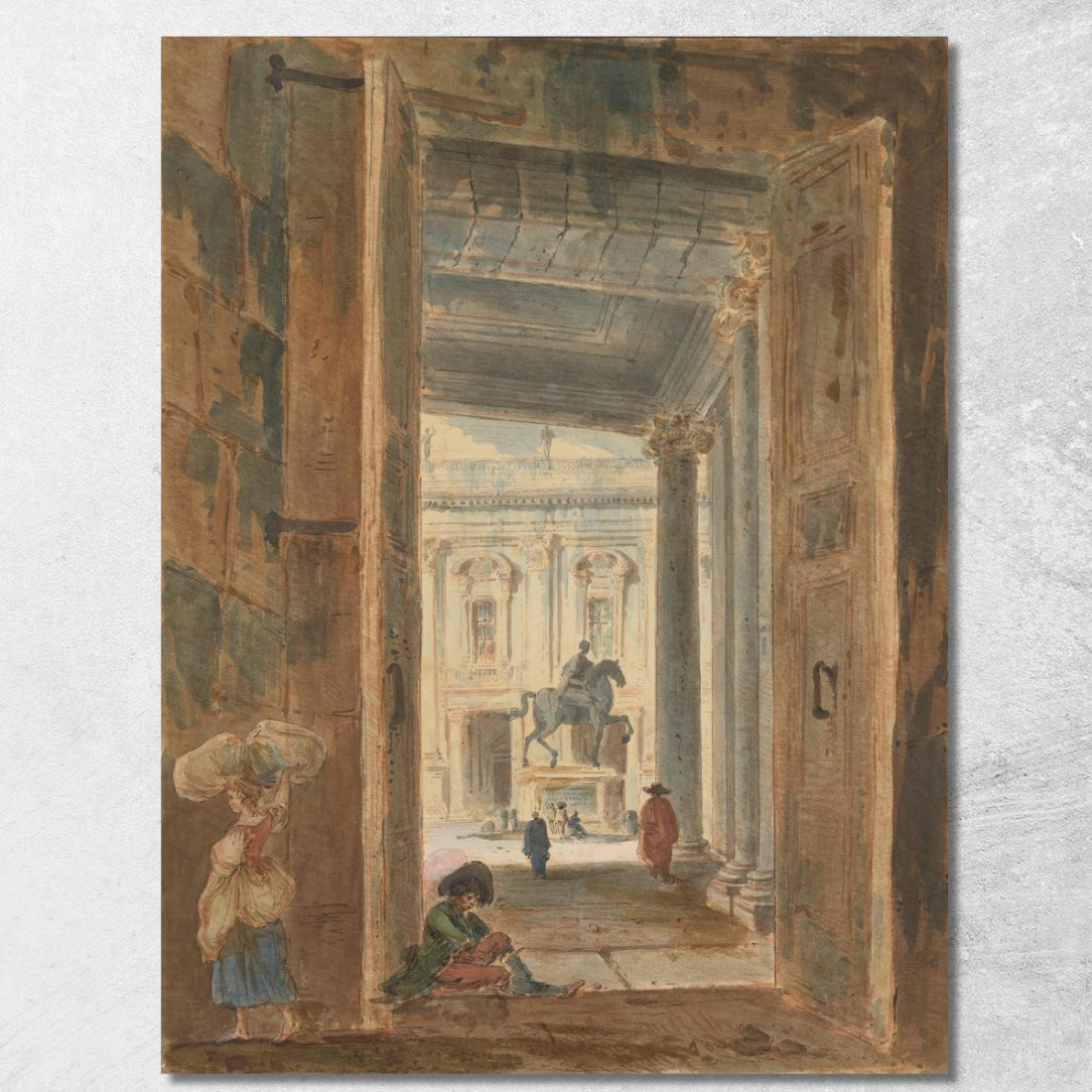 Veduta Del Campidoglio Con La Statua Di Marco Aurelio Hubert Robert hrb122 quadro stampato su tela Veduta Del Campidoglio Con La Statua Di Marco Aurelio Hubert Robert hrb122 quadro stampato su tela