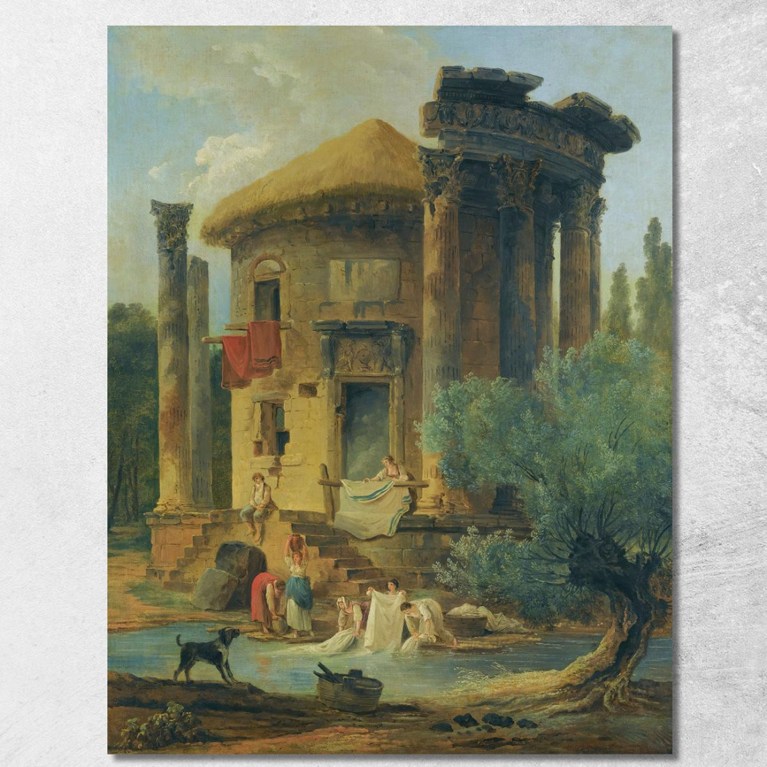 Lavandaie In Riva A Un Fiume Sotto Un Tempio Circolare In Rovina Hubert Robert hrb129 quadro stampato su tela Lavandaie In Riva A Un Fiume Sotto Un Tempio Circolare In Rovina Hubert Robert hrb129 quadro stampato su tela