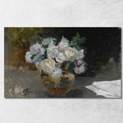 Natura Morta Di Rose Bianche Bouquet Di Rose Bianche Joaquín Sorolla jsr10 quadro stampato su tela