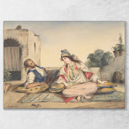 Una Coppia Marocchina Sulla Loro Terrazza Eugène Delacroix edx3 quadro stampato su tela