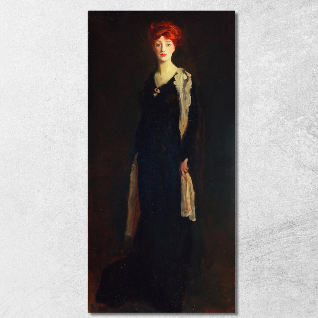 Signora In Nero Con Sciarpa Spagnola O In Nero Con Sciarpa Robert Henri rhn33 quadro stampato su tela