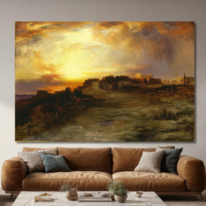Pueblo Al Tramonto Laguna Thomas Moran tmr50 quadro stampato su tela