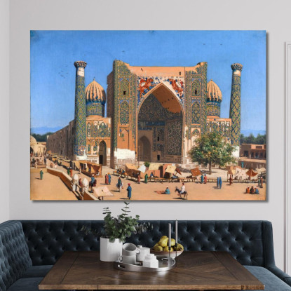 Medrasah Shir-Dhor Al Registan Place A Samarcanda Vasily Vereshchagin vvr32 quadro stampato su tela