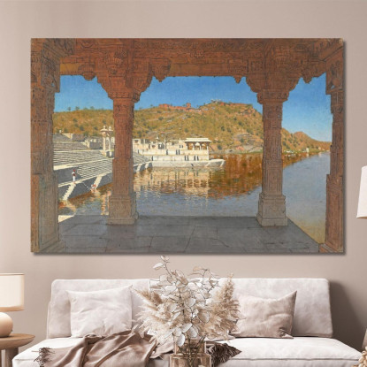 Rajnagar. Terrapieno Di Marmo Decorato Con Bassorilievi Su Un Lago A Udaipur Vasily Vereshchagin vvr45 quadro stampato su tela