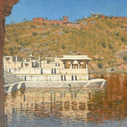 Rajnagar. Terrapieno Di Marmo Decorato Con Bassorilievi Su Un Lago A Udaipur Vasily Vereshchagin vvr45 quadro stampato su tela
