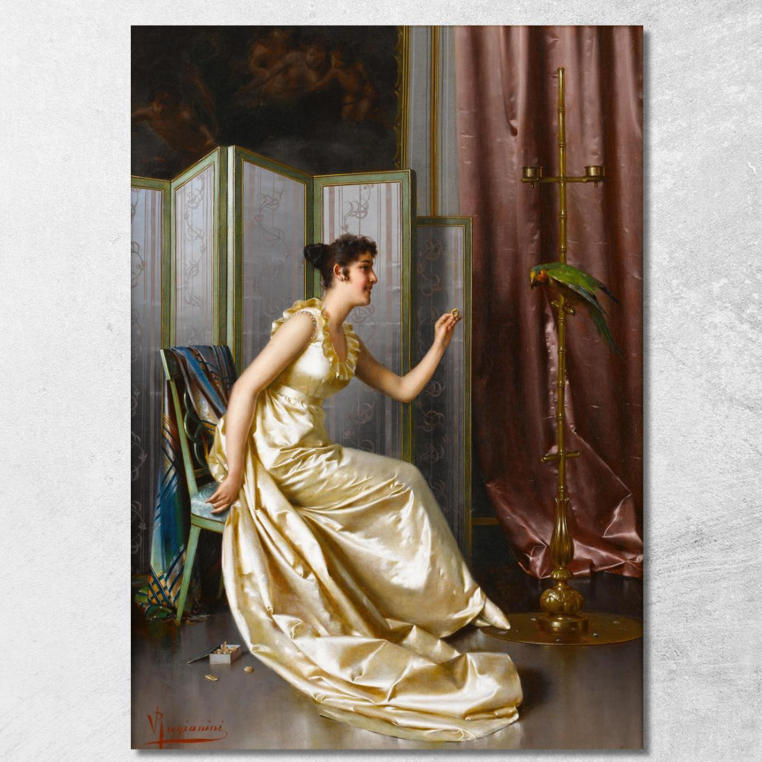 Nutrire Il Pappagallo Vittorio Reggianini vrg11 quadro stampato su tela Nutrire Il Pappagallo Vittorio Reggianini vrg11 quadro stampato su tela