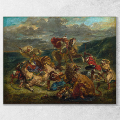 Caccia Al Leone Eugène Delacroix edx72 quadro stampato su tela