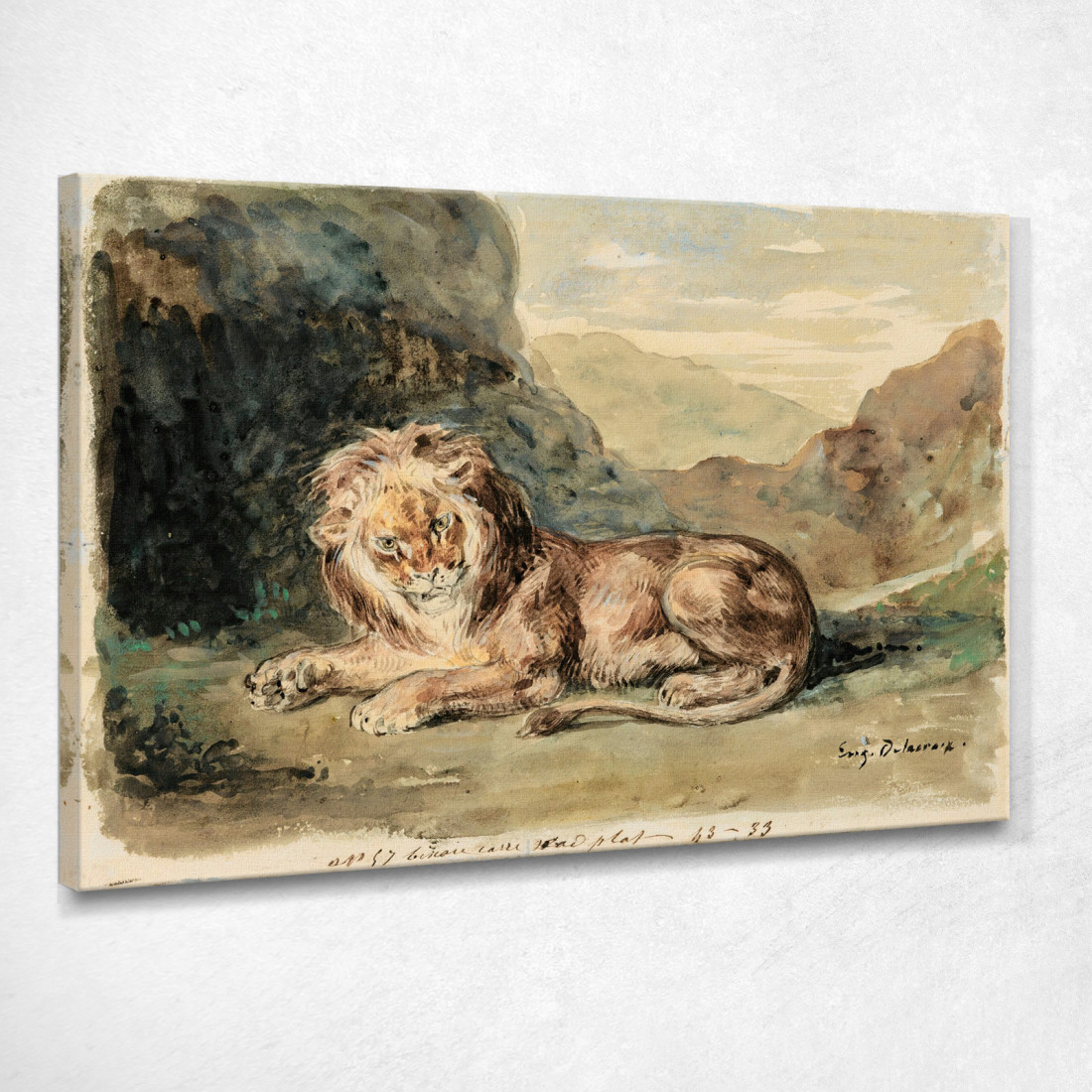 Leone Sdraiato In Un Paesaggio Eugène Delacroix edx73 quadro stampato su tela Leone Sdraiato In Un Paesaggio Eugène Delacroix edx73 quadro stampato su tela
