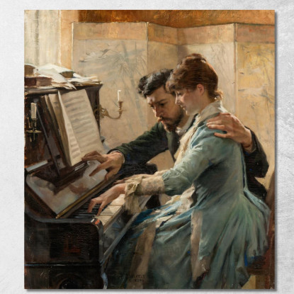 Al Pianoforte Albert Edelfelt aed3 quadro stampato su tela