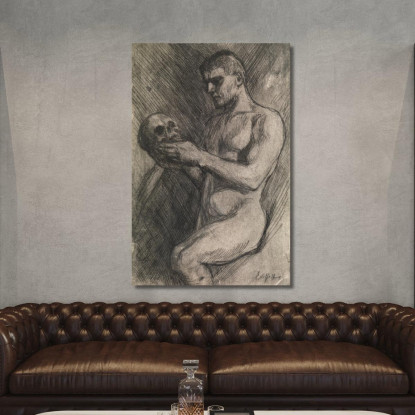 Uomo Nudo E Teschio Albert Edelfelt aed66 quadro stampato su tela