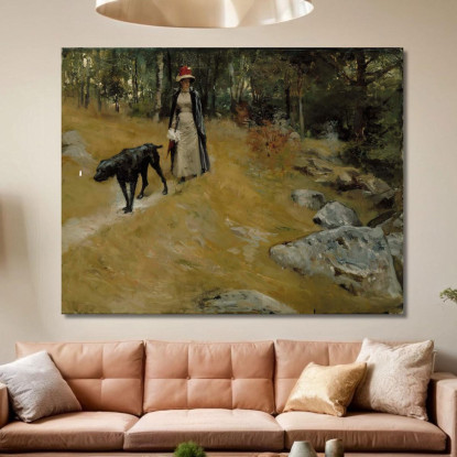 Sulla Riva Annie Edelfelt Con Un Cane Albert Edelfelt aed69 quadro stampato su tela