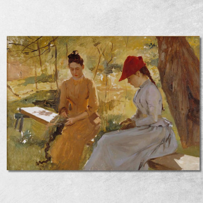 Le Sorelle Dell'Artista Annie E Berta Legano Ghirlande Albert Edelfelt aed125 quadro stampato su tela