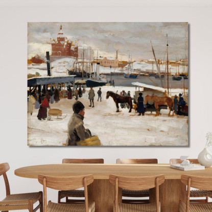 Giorno Invernale Nella Piazza Del Mercato Di Helsinki Albert Edelfelt aed148 quadro stampato su tela