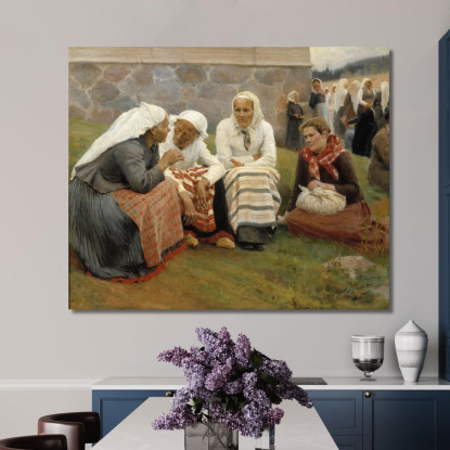 Donne Fuori Dalla Chiesa A Ruokolahti Albert Edelfelt aed152 quadro stampato su tela