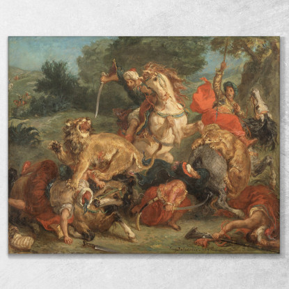La Caccia Al Leone Eugène Delacroix edx134 quadro stampato su tela