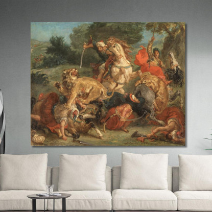 La Caccia Al Leone Eugène Delacroix edx134 quadro stampato su tela