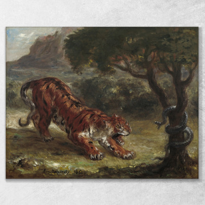 Tigre E Serpente Eugène Delacroix edx150 quadro stampato su tela