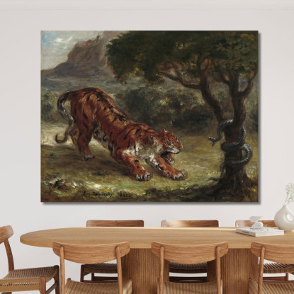 Tigre E Serpente Eugène Delacroix edx150 quadro stampato su tela